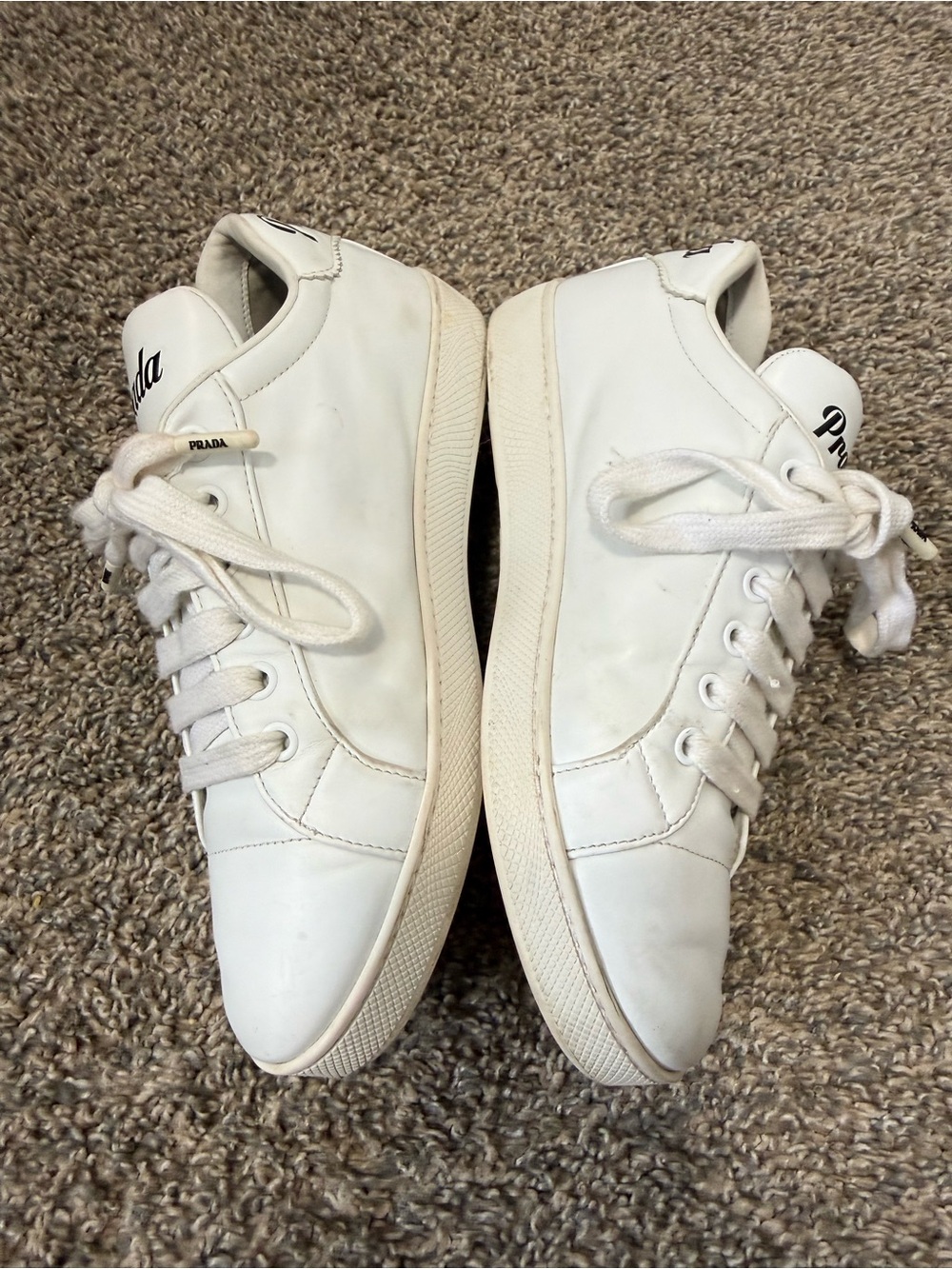 Prada White Leather Lace-Up Sneakers - Picture 2 of 6